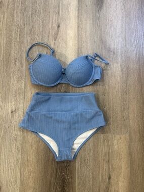 PINK Victoria's Secret Light Blue Textured High-Waist Bikini